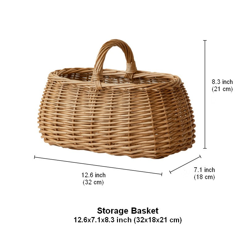 Hand-woven Wicker Storage Basket, Small Picnic Storage Basket with Handle, Willow Weaving Baskets for Vegetable, Natural Fruit Basket, Kitchen Storage Baskets-Paintingforhome