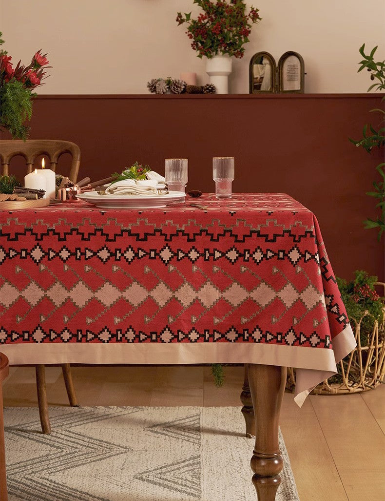 Red Christmas Holiday Tablecloth for Oval Table, Large Modern Rectangle Tablecloth for Dining Room Table, Square Table Covers for Kitchen, Farmhouse Table Cloth for Round Table-Paintingforhome