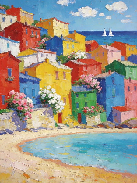 Heavy Texture Wall Art Paintings, Coastal Town Blissful Scene, Small Paintings On Canvas, Hand Painted Canvas Art, Original Landscape Art, Buy Original Paintings-Paintingforhome
