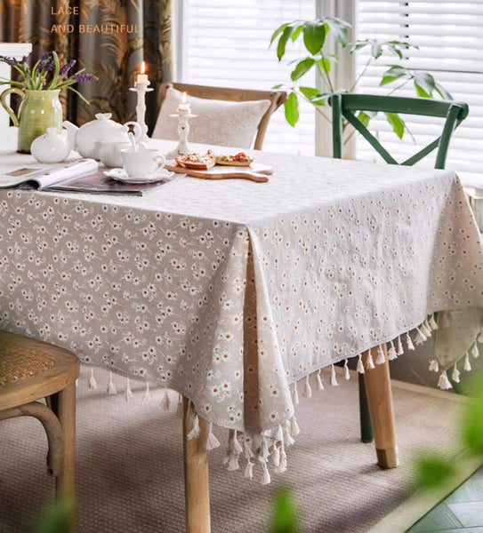 Country Farmhouse Tablecloth, Rustic Flower Pattern Table Covers for Kitchen, Large Rectangle Tablecloth for Dining Room Table, Linen Rectangular Tablecloth for Oval Table-Paintingforhome