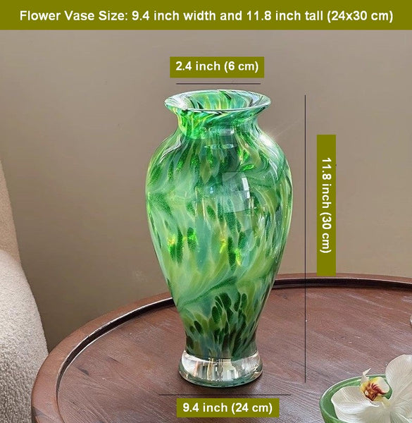 Large Green Glass Flower Vases, Modern Glass Flower Vases, Water Holding Flower Vases, Handmade Flower Vases on Table-Paintingforhome