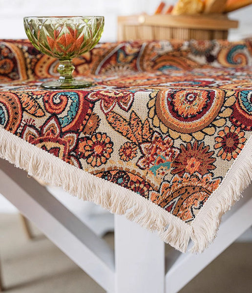 Large Modern Linen Tablecloths, Oriental Rectangular Table Covers for Coffee Table, Bohemian Rectangular Tablecloth for Oval Table-Paintingforhome