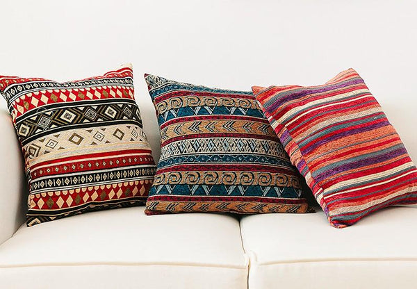 Extra Large Geometric Pattern Chenille Throw Pillows, Oriental Throw Pillow for Couch, Bohemian Decorative Sofa Pillows-Paintingforhome