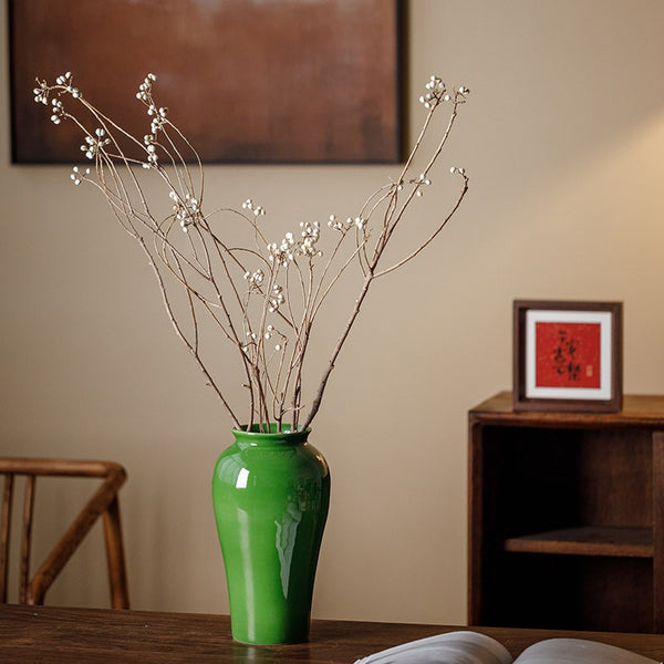 Handmade Water Holding Flower Vase, Centerpiece Ceramic Bud Vases, Green Porcelain Flower Vases, Vintage Flower Vases on Table-Paintingforhome