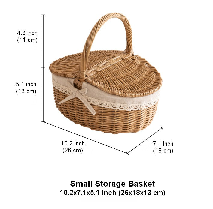 Picnic Storage Basket with Handle, Extra Large Kitchen Storage Baskets, Natural Hand-woven Wicker Storage Basket, Lovely Willow Weaving Baskets for Vegetable, Natural Fruit Storage Baskets-Paintingforhome
