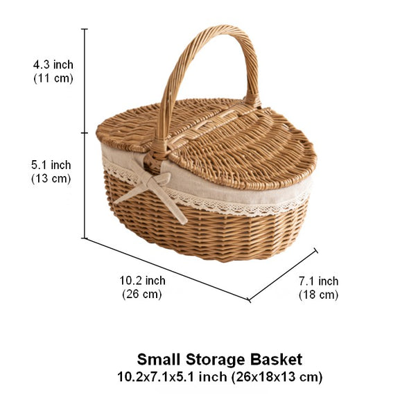 Picnic Storage Basket with Handle, Extra Large Kitchen Storage Baskets, Natural Hand-woven Wicker Storage Basket, Lovely Willow Weaving Baskets for Vegetable, Natural Fruit Storage Baskets-Paintingforhome