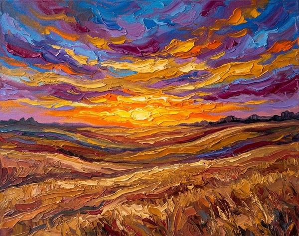 Sunset Burning the Sky, Abstract Original Landscape Paintings, Original Oil Paintings for Sale, Buy Small Paintings Online