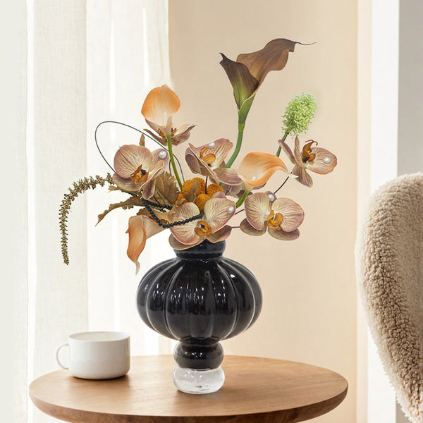 Black Glaze Vase, Contemporary Vases for Modern Home Decor, Black Glass Bud Vases, Handmade Liuli Vases, Centerpiece Vases on Table-Paintingforhome