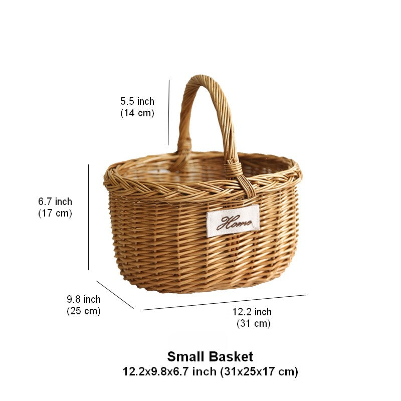 Hand-woven Wicker Storage Basket, Large Picnic Food Basket with Handle, Willow Weaving Baskets for Vegetable, Natural Fruit Basket, Kitchen Storage Baskets-Paintingforhome