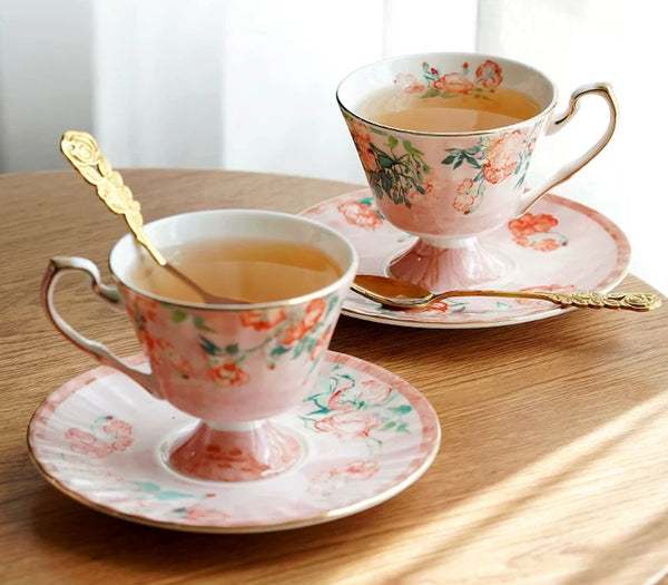 Ceramic Tea Cup Set, Luxury Tea Cup with Saucer, Elegant Coffee Cup, Porcelain Tea cups, British Tea Cup Set, Afternoon Tea Cup with Saucer Set-Paintingforhome