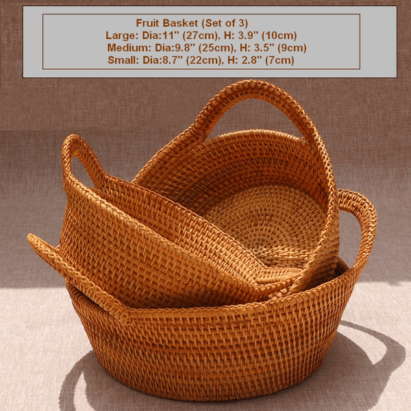 Woven Round Storage Basket, Storage Baskets for Kitchen, Rattan Storage Basket with Handle, Storage Basket for Dining Room, Set of 3-Paintingforhome