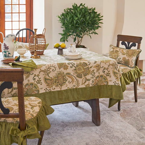 Long Rectangular Tablecloth for Round Table, Extra Large Modern Tablecloth Ideas for Dining Room Table, Green Flower Pattern Table Cover for Kitchen, Outdoor Picnic Tablecloth-Paintingforhome