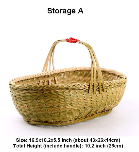 Natural Fruit Basket Lovely Bamboo Baskets for Vegetable, Kitchen Storage Baskets, Picnic Food Basket with Handle, Large Natural Hand-woven Bamboo Basket-Paintingforhome
