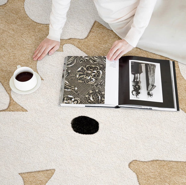 Circular Rugs for Dining Table, Abstract Contemporary Rugs for Bedroom, Modern Round Rugs under Coffee Table, Modern Cream Color Rugs for Living Room-Paintingforhome