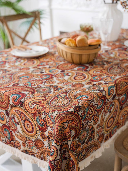 Oriental Rectangular Table Covers for Coffee Table, Large Modern Linen Tablecloths, Bohemian Rectangular Tablecloth for Oval Table-Paintingforhome