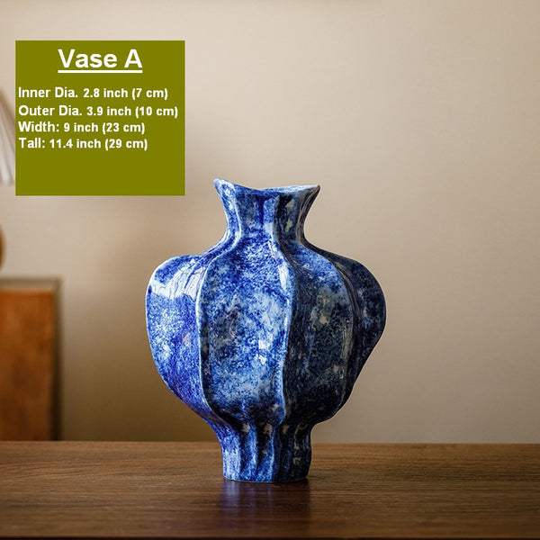 Modern Pottery Flower Vases, Handmade Water Holding Flower Vases, Centerpiece on Dining Table, Blue Ceramic Bud Vases, Tall Flower Vases on Table-Paintingforhome