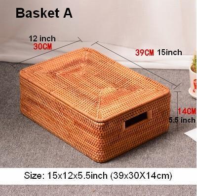 Large Rectangular Storage Baskets for Bathroom, Wicker Storage Basket with Lid, Extra Large Storage Baskets for Clothes, Storage Baskets for Shelves-Paintingforhome