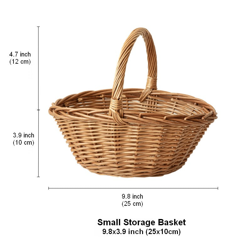 Large Picnic Food Basket with Handle, Lovely Willow Weaving Baskets for Vegetable, Natural Hand-woven Wicker Storage Basket, Natural Fruit Basket, Kitchen Storage Baskets-Paintingforhome