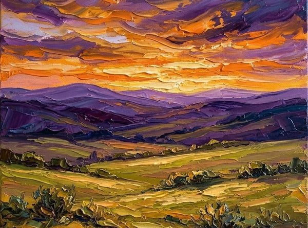 Hand Painted Canvas Art, Sunset Over the Wild Valley, Original Oil Painting for Sale, Heavy Texture Paintings, Original Landscape Paintings