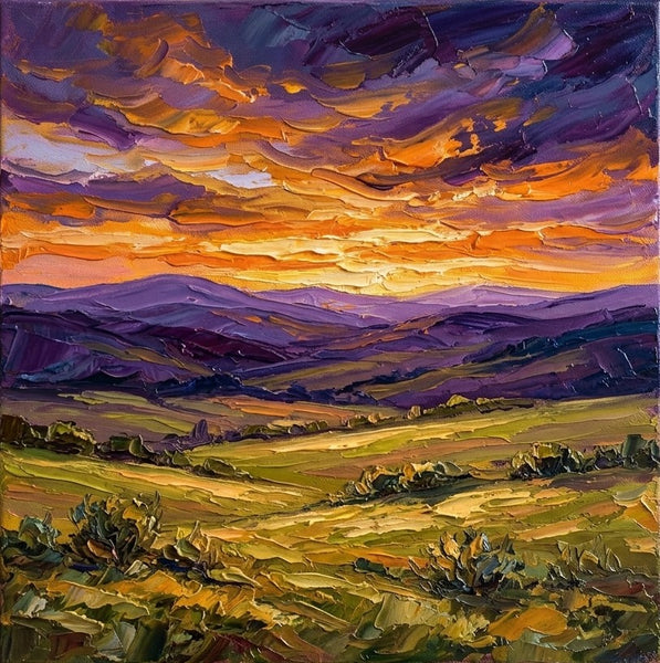 Hand Painted Canvas Art, Sunset Over the Wild Valley, Original Oil Painting for Sale, Heavy Texture Paintings, Original Landscape Paintings