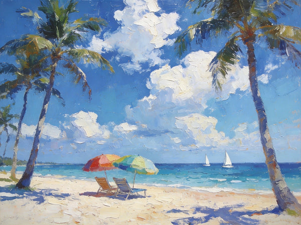 Florida Beach Scenery, Summer Resort Paintings, Hand Painted Canvas Art, Original Landscape Paintings, Heavy Texture Artwork, Small Oil Paintings, Buy Painting Online-Paintingforhome