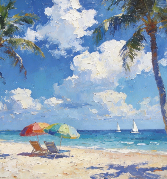 Florida Beach Scenery, Summer Resort Paintings, Hand Painted Canvas Art, Original Landscape Paintings, Heavy Texture Artwork, Small Oil Paintings, Buy Painting Online-Paintingforhome