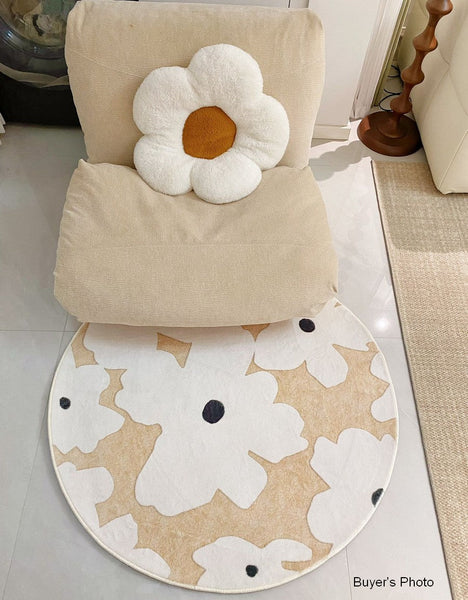 Circular Rugs for Dining Table, Abstract Contemporary Rugs for Bedroom, Modern Round Rugs under Coffee Table, Modern Cream Color Rugs for Living Room-Paintingforhome