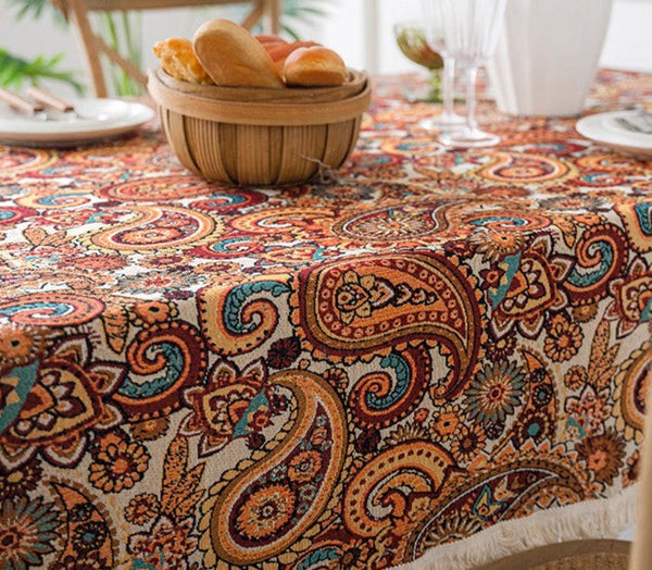 Oriental Rectangular Table Covers for Coffee Table, Large Modern Linen Tablecloths, Bohemian Rectangular Tablecloth for Oval Table-Paintingforhome