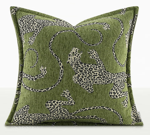 Green Decorative Pillow Covers, Large Modern Sofa Pillow Cases, Cheetah Modern Pillows for Couch, Abstract Decorative Throw Pillows for Living Room-Paintingforhome