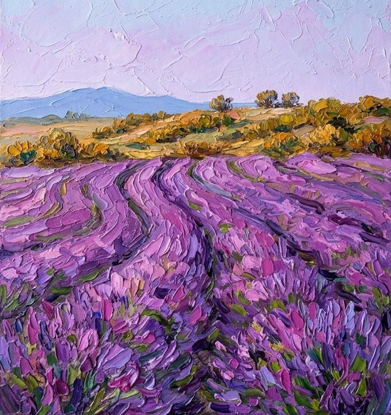Lavender Waves Under the Pastel Sky, Original Landscape Paintings, Original Oil Paintings, Heavy Texture Paintings, Hand Painted Canvas Art
