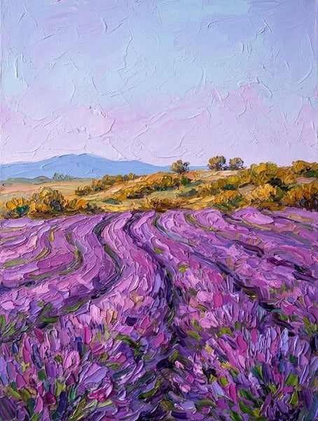 Lavender Waves Under the Pastel Sky, Original Landscape Paintings, Original Oil Paintings, Heavy Texture Paintings, Hand Painted Canvas Art
