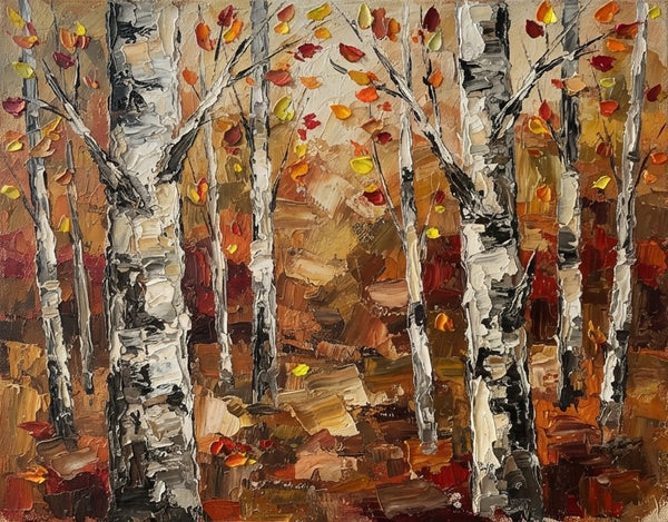 Abstract Landscape Painting, Autumn Birch Tree Painting, Small Canvas Artwork for Sale, Original Canvas Paintings, Buy Paintings Online