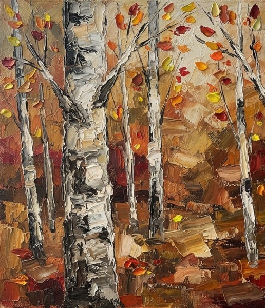 Abstract Landscape Painting, Autumn Birch Tree Painting, Small Canvas Artwork for Sale, Original Canvas Paintings, Buy Paintings Online