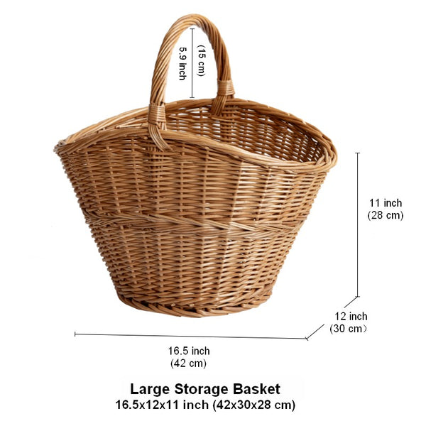 Willow Weaving Baskets with Handle, Large Picnic Food Basket with Handle, Natural Hand-woven Wicker Storage Basket, Natural Fruit Baskets, Kitchen Storage Baskets-Paintingforhome