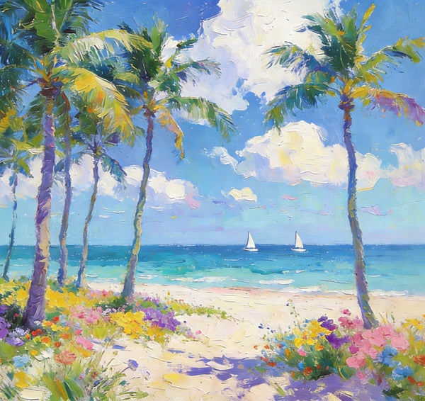 Landscape Paintings on Canvas, Florida Beach Scenery, Seashore Paintings, Original Canvas Paintings, Buy Paintings Online, Hand Painted Canvas Art, Heavy Texture Oil Paintings-Paintingforhome
