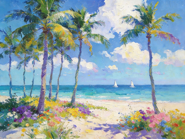 Landscape Paintings on Canvas, Florida Beach Scenery, Seashore Paintings, Original Canvas Paintings, Buy Paintings Online, Hand Painted Canvas Art, Heavy Texture Oil Paintings-Paintingforhome