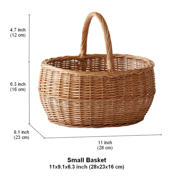 Large Picnic Food Basket with Handle, Natural Hand-woven Wicker Storage Basket, Willow Weaving Baskets for Vegetable, Natural Fruit Basket, Kitchen Storage Baskets-Paintingforhome