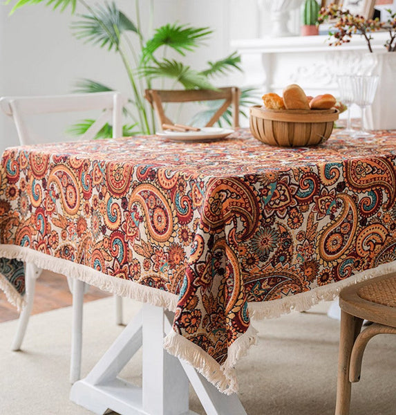 Oriental Rectangular Table Covers for Coffee Table, Large Modern Linen Tablecloths, Bohemian Rectangular Tablecloth for Oval Table-Paintingforhome