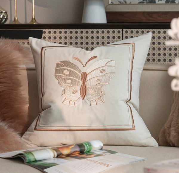 Modern Decorative Pillows for Bedroom, Decorative Pillow Arrangement Ideas for Couch, Embroidered Butterfly Pillow Covers, Large Decorative Throw Pillows for Living Room-Paintingforhome