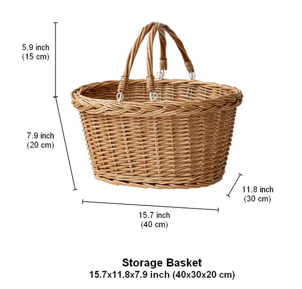 Kitchen Storage Baskets, Small Picnic Food Basket with Handle, Natural Hand-woven Wicker Storage Basket, Willow Weaving Baskets for Vegetable, Natural Fruit Basket-Paintingforhome
