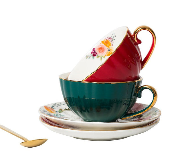 Elegant Ceramic Coffee Cups, Beautiful British Tea Cups, Creative Porcelain Tea Cup Saucer Set, 6.8 oz Tea Cup and Saucer in Gift Box-Paintingforhome