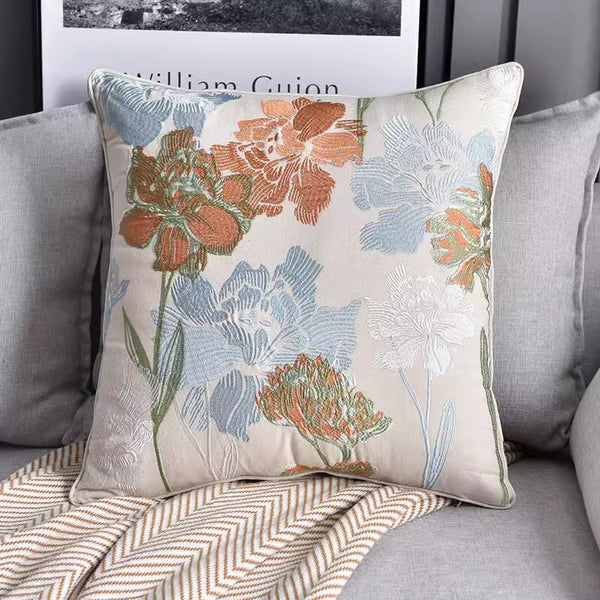 Decorative Sofa Pillows for Couch, Embroider Flower Cotton Pillow Covers, Cotton Flower Decorative Pillows, Farmhouse Decorative Pillows-Paintingforhome