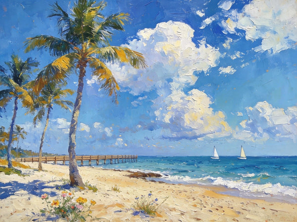 Original Landscape Paintings, Sandy Seaside Escape, Small Oil Paintings, Heavy Texture Artwork, Buy Painting Online, Hand Painted Canvas Art-Paintingforhome