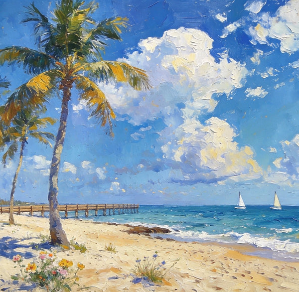 Original Landscape Paintings, Sandy Seaside Escape, Small Oil Paintings, Heavy Texture Artwork, Buy Painting Online, Hand Painted Canvas Art-Paintingforhome