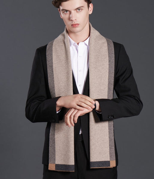 Fashion Scarf, Simple Business Formal Men Scarf Styles, Beige Thick Wool Scarf, Wool Scarf for Gentleman, Men's Winter Scarf, Casual Scarf Men, Men's Wool Scarf Winter-Paintingforhome