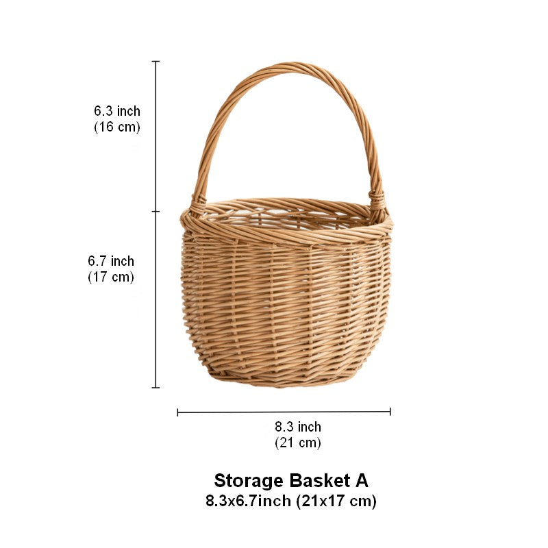 Wicker Storage Basket for Kitchen, Hand-woven Picnic Food Basket with Handle, Willow Weaving Baskets for Vegetable, Natural Fruit Basket, Storage Basket for Shelves-Paintingforhome