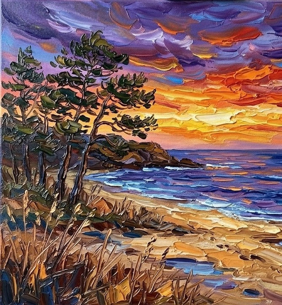 Original Landscape Paintings, Sunset Sails on the Coast, Original Oil Paintings, Buy Small Paintings Online, Hand Painted Canvas Art, Small Canvas Artwork for Sale