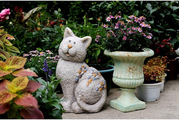 Large Lovely Cat Statue for Garden Courtyard Ornament, Animal Statue, Villa Outdoor Decor Gardening Ideas-Paintingforhome