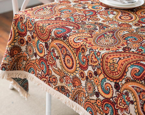 Oriental Rectangular Table Covers for Coffee Table, Large Modern Linen Tablecloths, Bohemian Rectangular Tablecloth for Oval Table-Paintingforhome