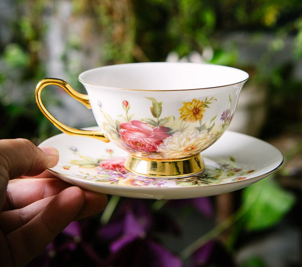 Elegant Rose Flower Ceramic Cups, Unique Royal Coffee Cup and Saucer, Creative Porcelain Tea Cup Saucer Set, Beautiful British Tea Cups-Paintingforhome